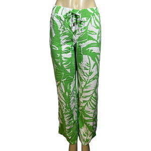 Lilly Pulitzer Pants Womens XL Green White Tropical Leaf Print Drawstring Capri